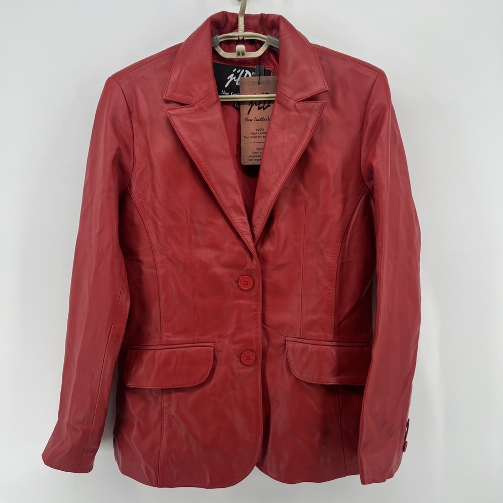 Jild Classic 2-Button Red Leather Jacket Women's Size Small NWT NEW